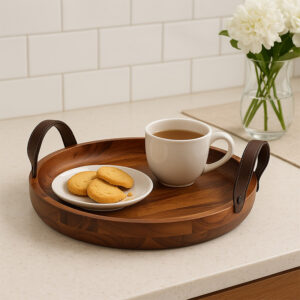 Rustic Wooden  Serving Tray  with Leather Handles