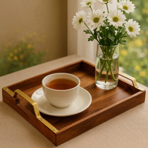Luxury Wooden Serving Tray with Golden Handles
